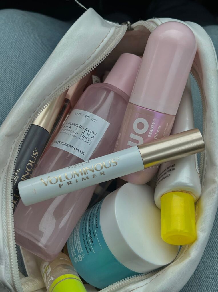 makeup products in a kit
